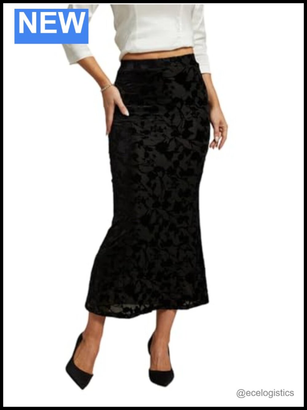Velvet Floral Mermaid Maxi Skirt High Waist Formal Evening